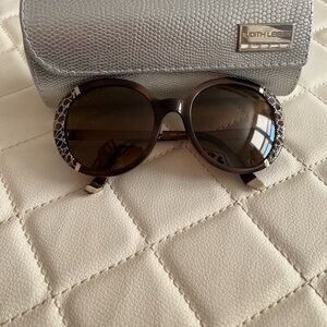 Judith Leiber Dark Brown Waltz Sunglasses with Silver Case